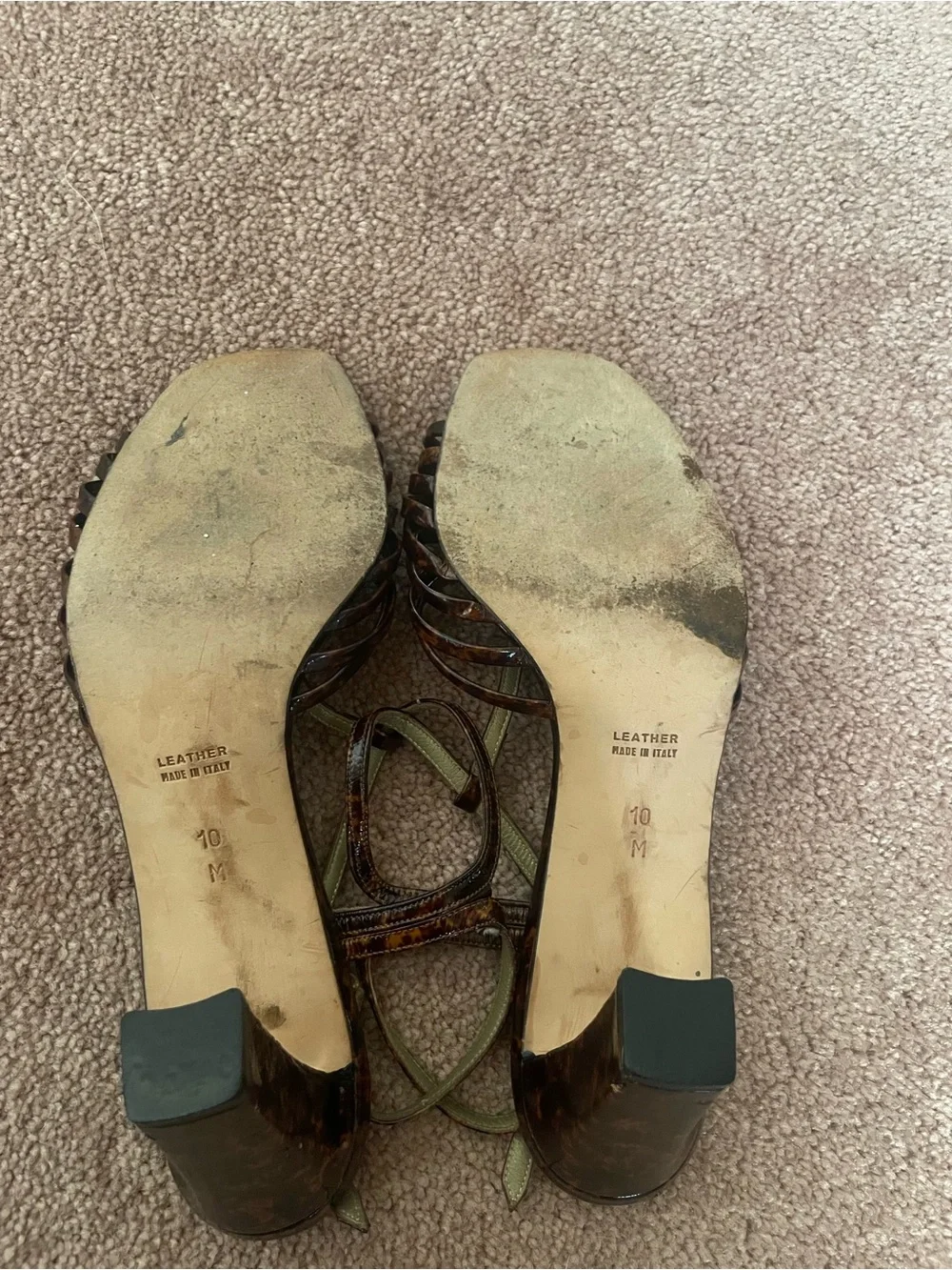 Yves Saint Laurent Brown Tortoiseshell Patent Strappy Heeled Sandals